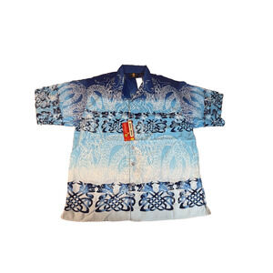 Vtg Tribal 1990s Blue Dragon Serpent XXL NWT Short Sleeve Hawaiian Camp Shirt